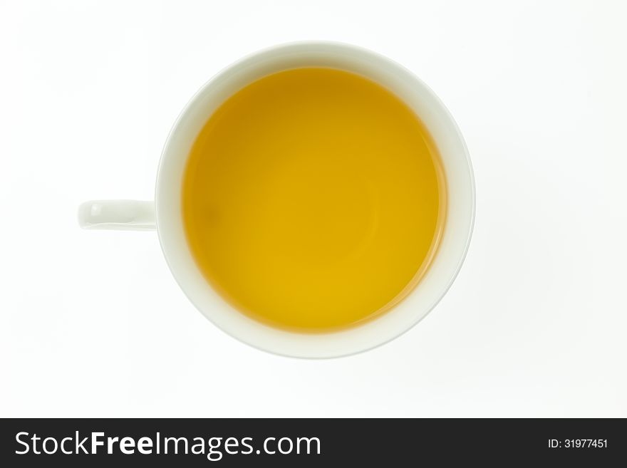 Top view Tea In Cup On white Background. Top view Tea In Cup On white Background