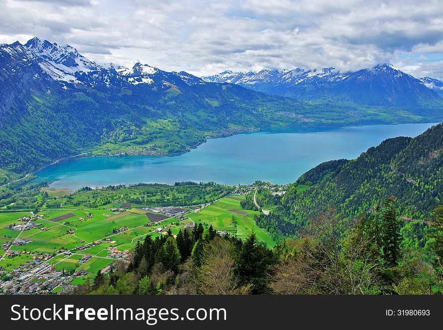 Alpine landscape: lake and mountains in Switzerland