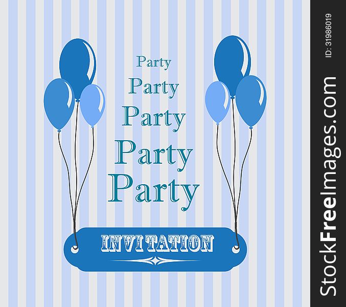 Invitation for party with balloons in blue color