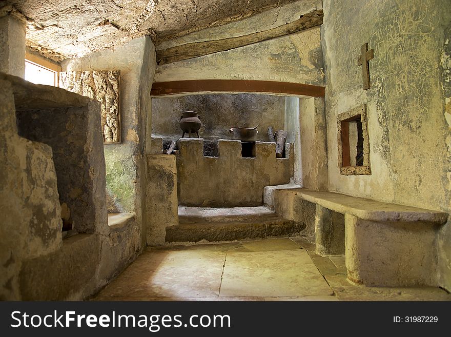 A medieval kitchen, from a monastery in Portugal, under natural light. A medieval kitchen, from a monastery in Portugal, under natural light
