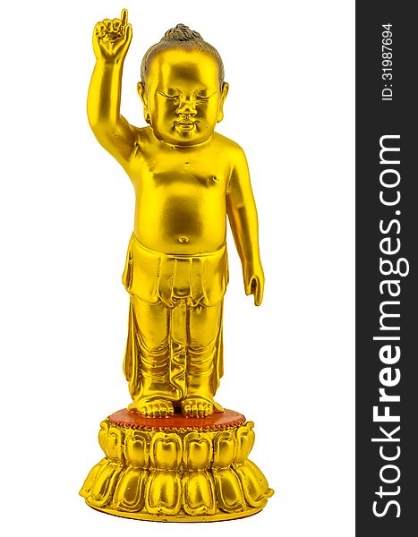 Baby buddha gold on white background and isolated