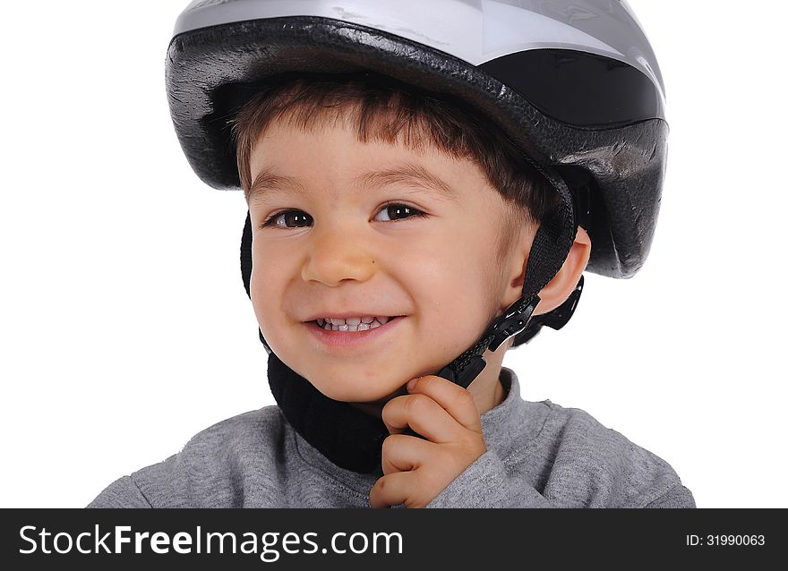 Cyclist wears helmet