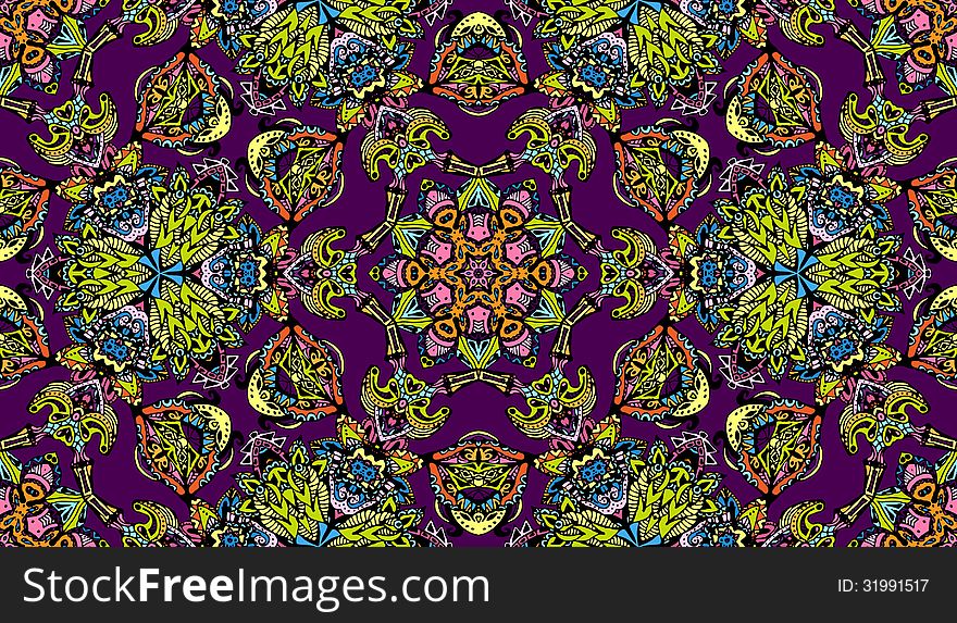 Seamless ethnic symmetric pattern fractal. Seamless ethnic symmetric pattern fractal