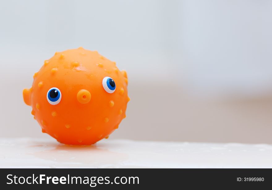 Small orange puffer fish children's water toy. Small orange puffer fish children's water toy.