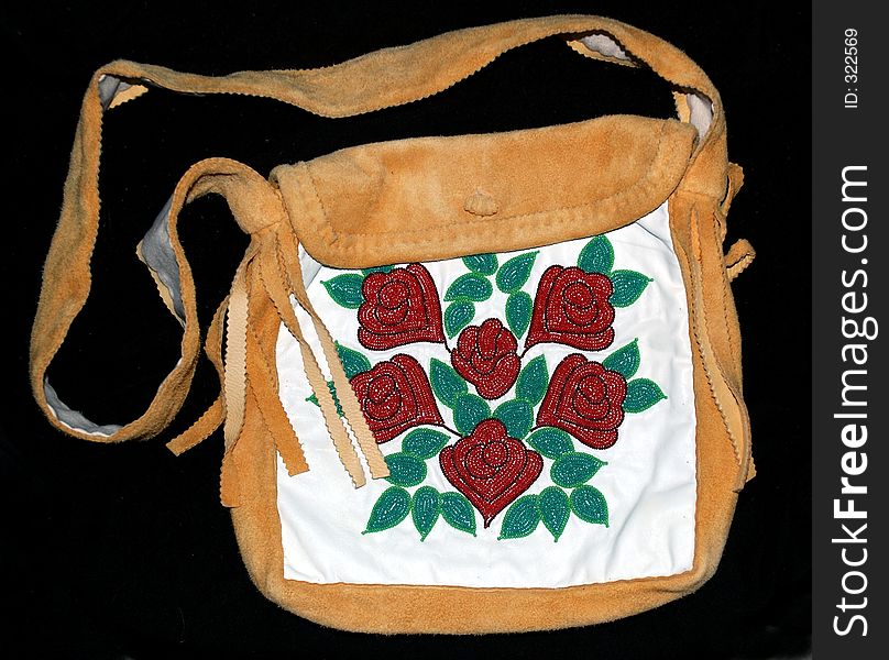 Native american beaded moose-hide bag. Native american beaded moose-hide bag