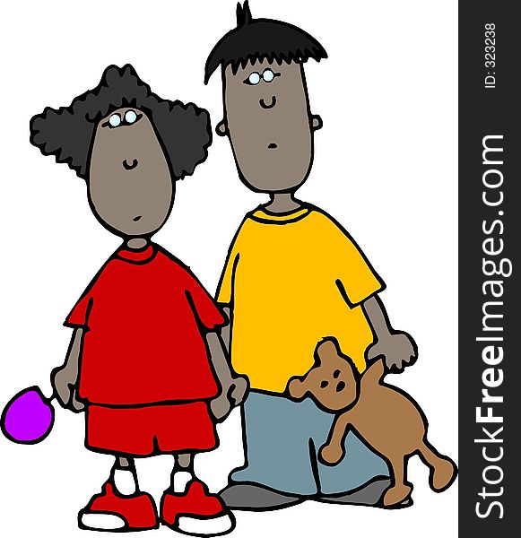 This illustration depicts a black boy and girl. This illustration depicts a black boy and girl.