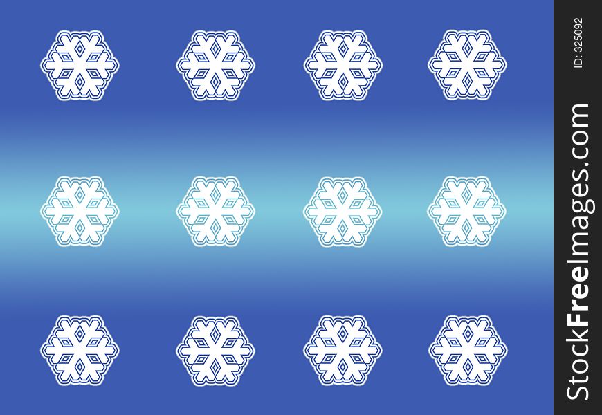Patterned white snow flakes on gradient blue background. Patterned white snow flakes on gradient blue background