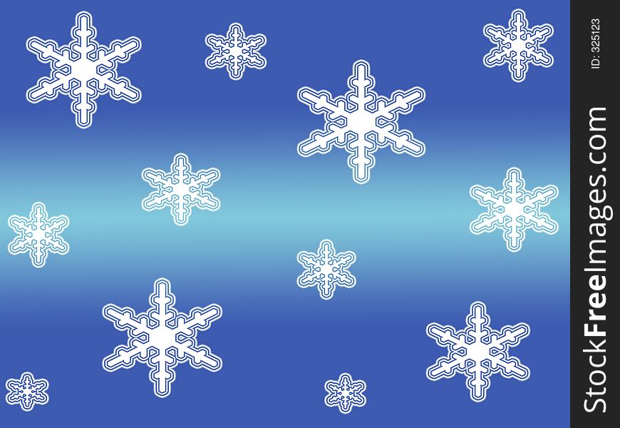 White snow flakes on gradient blue background