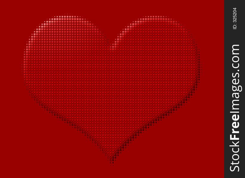 Dotted Convex Red Heart. With red Background. Dotted Convex Red Heart. With red Background.