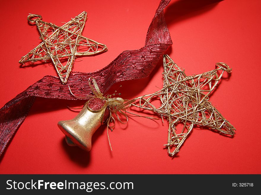 Christmas decors on red background