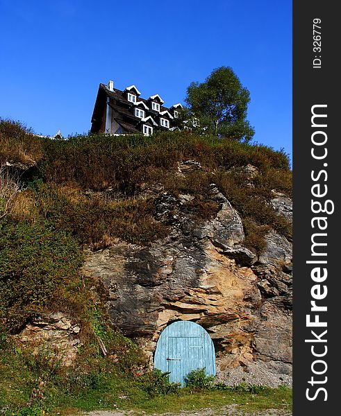 House with cellar over small hill. House with cellar over small hill