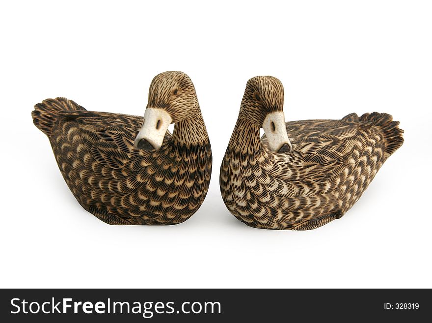 Decorative wooden ducks with fine detail carvings