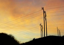 Powerline Sunset B Stock Photo Powerline Sunset B Stock Photo