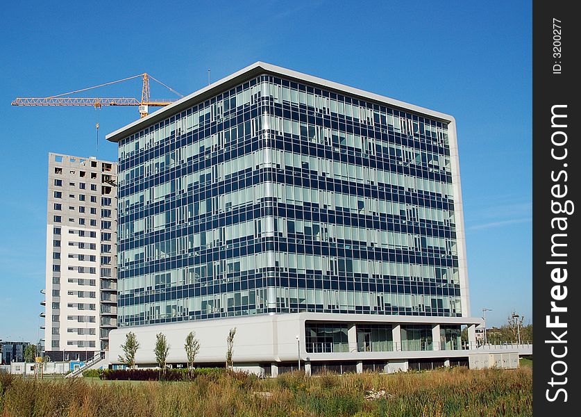 New glass windowed bank office in Riga on Skanstes street.