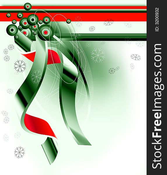 Abstract winter ornaments with metallic ribbon and space for text