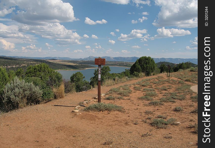 Reservoir near Delores Colorado. Hiking trails ring the lake.