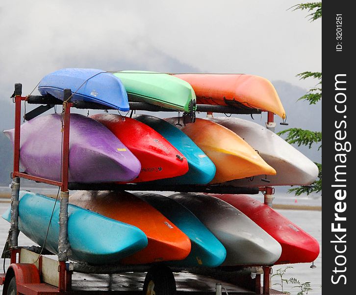 Kayaks on car towing rack