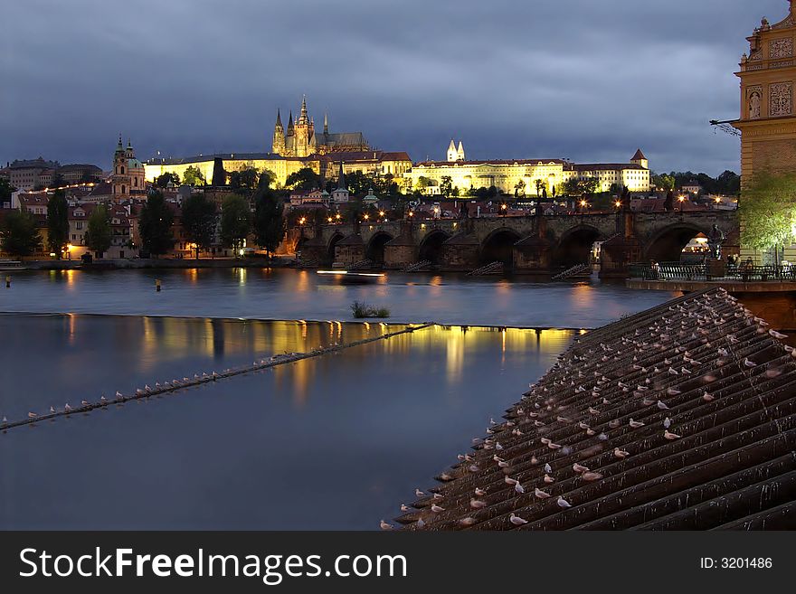 Night view on Charles bridge and Prague castle. Night view on Charles bridge and Prague castle