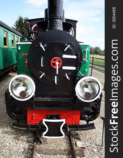 Front of old, retro steam locomotive. Front of old, retro steam locomotive