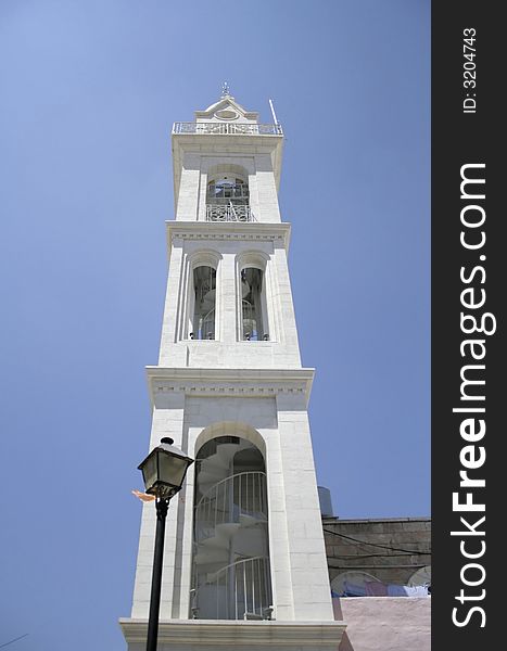 Church tower bethlehem, west bank, palestine, israel