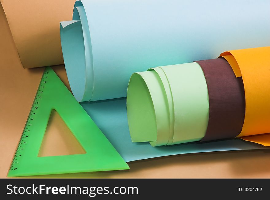 Rolls of a multi-coloured paper. Rolls of a multi-coloured paper