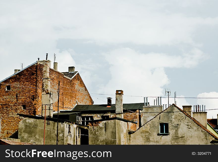 Composition made of old, obsolete, almost ruined roofs. Composition made of old, obsolete, almost ruined roofs