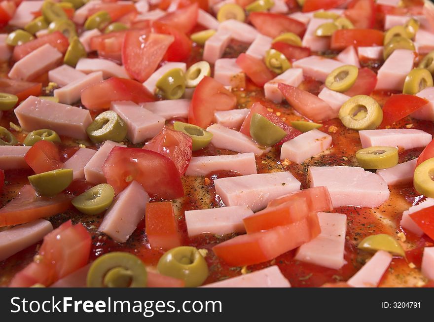 Ham with olives and tomatoes. Ham with olives and tomatoes