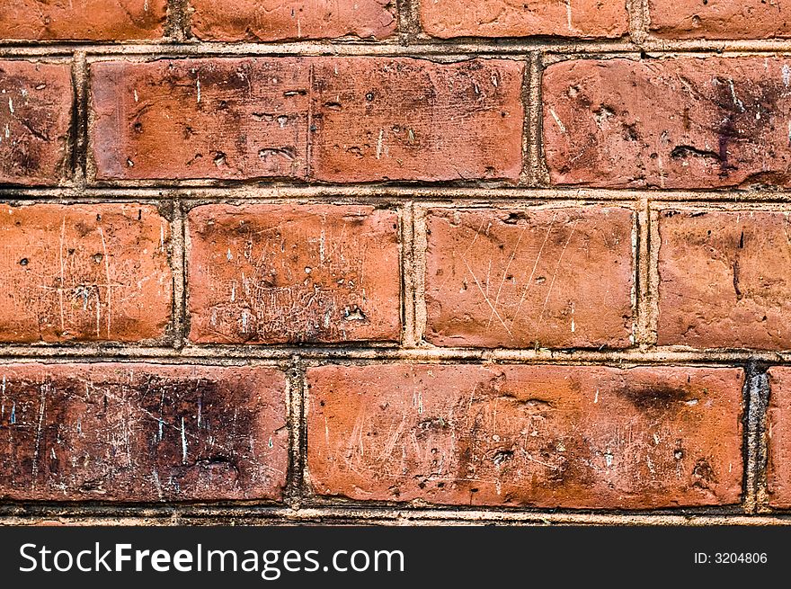 Texture of wall - red bricks closeup. Texture of wall - red bricks closeup