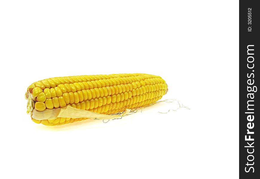 An ear of sweet corn isolated on a white background. An ear of sweet corn isolated on a white background