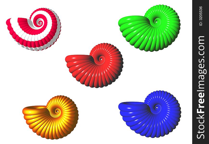 Colored shells red,green,blue,gold,striped