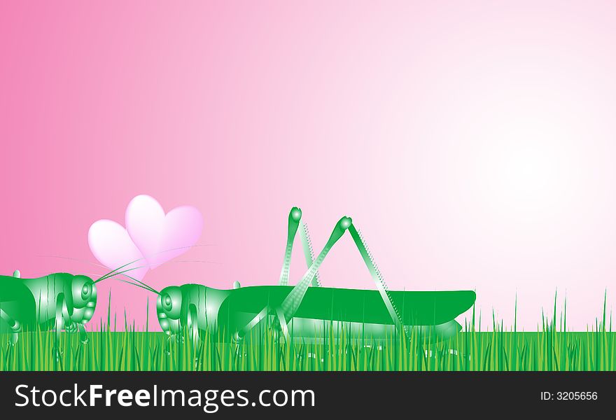 Grasshopper love romantic on grass. Grasshopper love romantic on grass