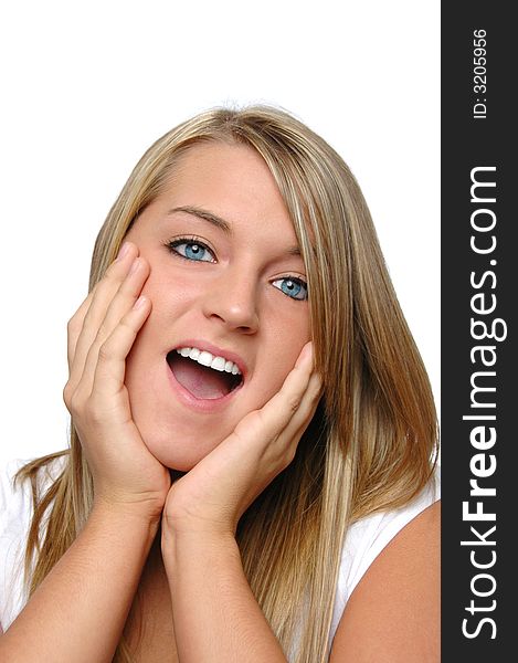 Teen girl with hands on her face expressing excitement