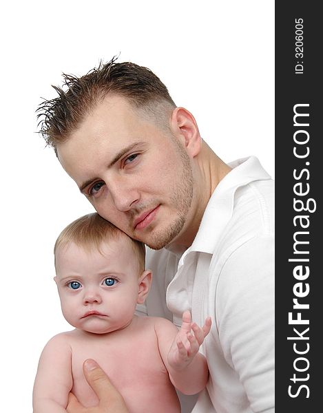Father and Baby posing isolated against a white background