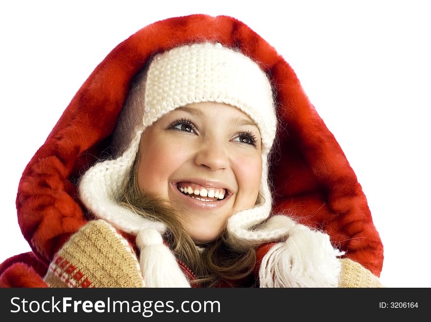 The beautiful laughing girl in winter clothes