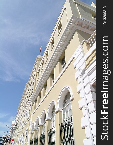 A new condo building of stucco with iron windows. A new condo building of stucco with iron windows