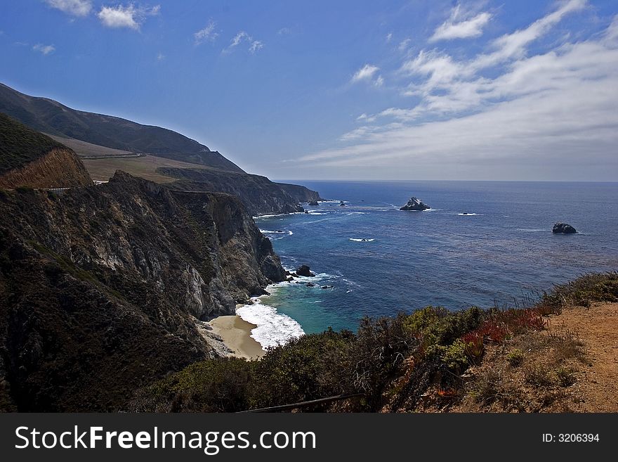 Mountain meets ocean at big sur coast