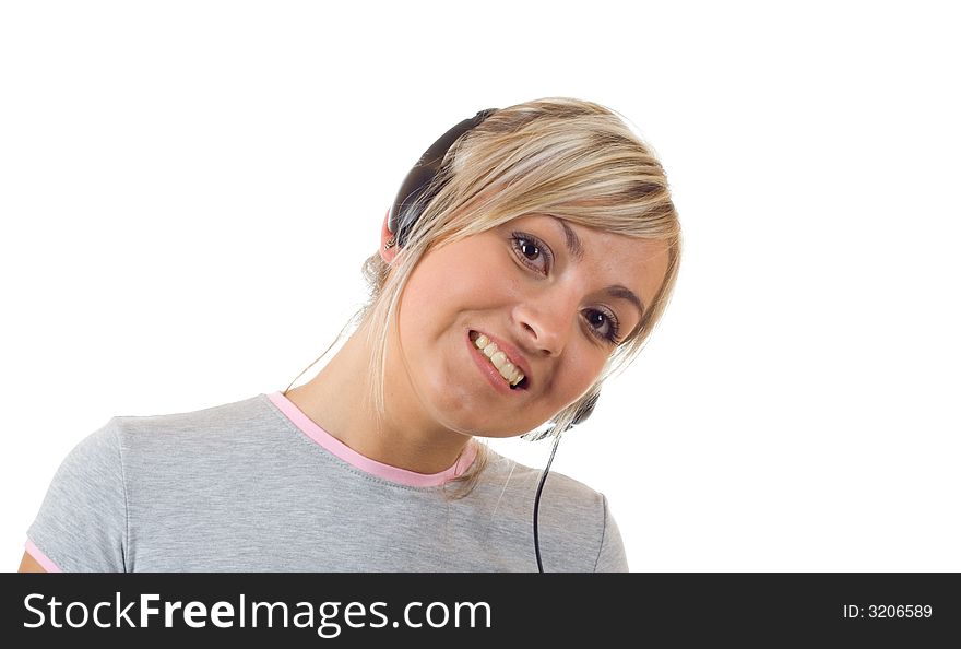 Young girl - working with head phone. Young girl - working with head phone