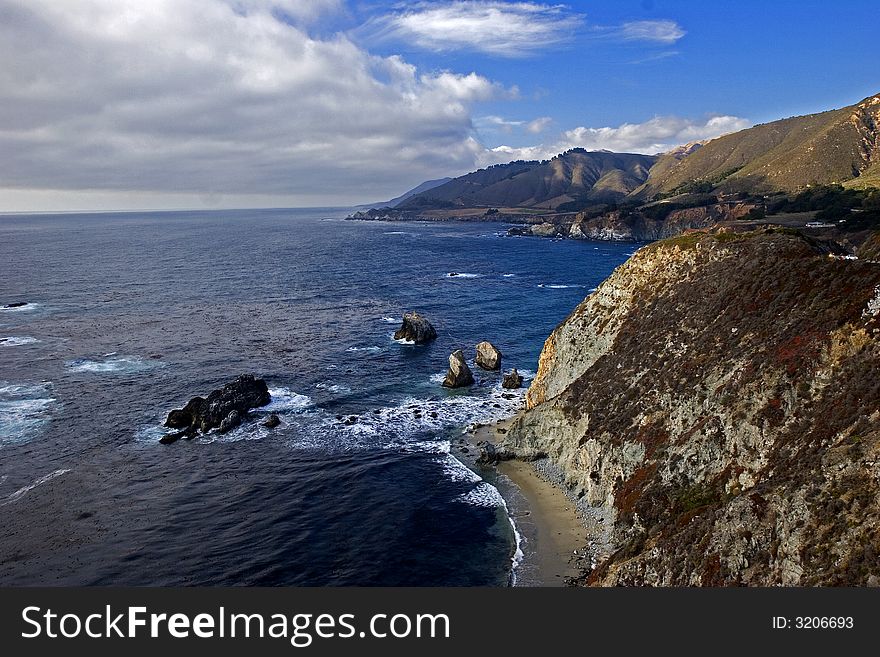 Mountain meets ocean at big sur coast