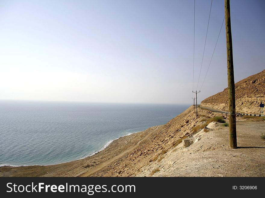 View of the dead sea from the desert road