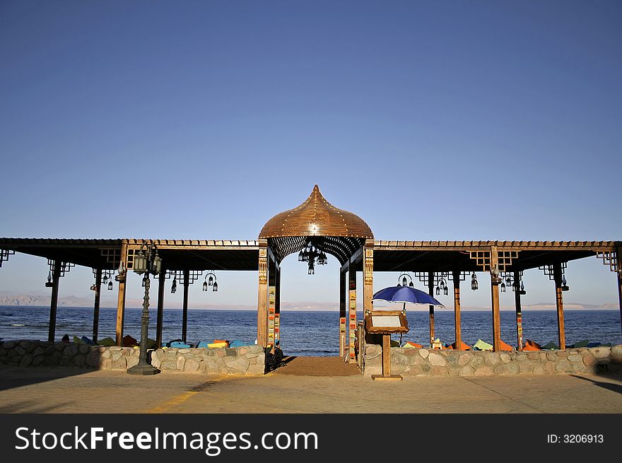 Restaurant on the beach in dahab, red sea, sinai, egypt