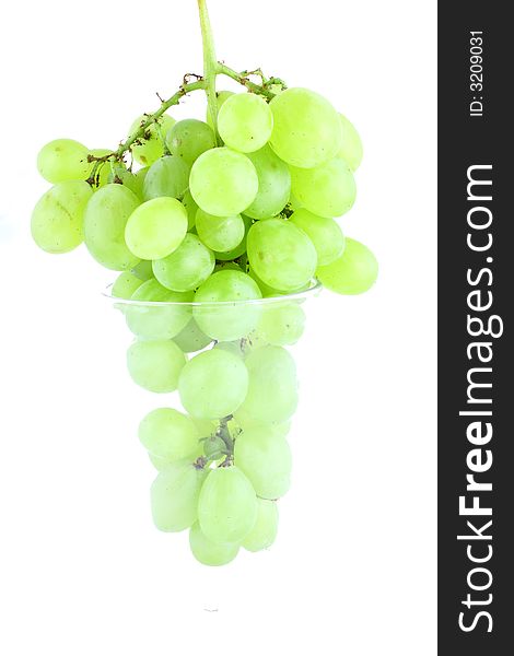 Bunch of green grapes isolated on white background