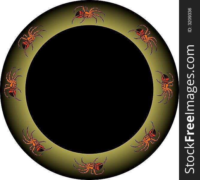 A dark, in the border glowing round frame with some spiders moving around. Also available as Illustrator-file. A dark, in the border glowing round frame with some spiders moving around. Also available as Illustrator-file