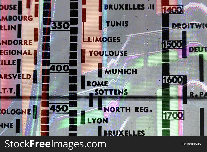 Close-up of old radio frequency dial. Close-up of old radio frequency dial