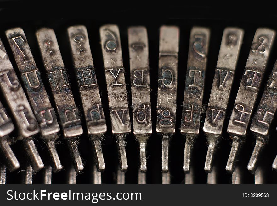 Close-up of old typewriter hammers