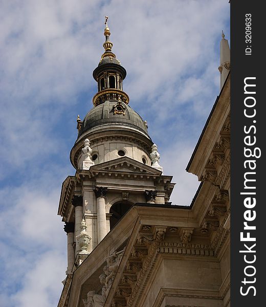 Decorated tower on the top of a church in Budapest. Decorated tower on the top of a church in Budapest