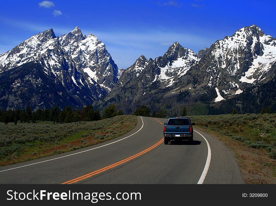 Highway leading to the Teton's, Grand Teton National Park, Wyoming. Highway leading to the Teton's, Grand Teton National Park, Wyoming