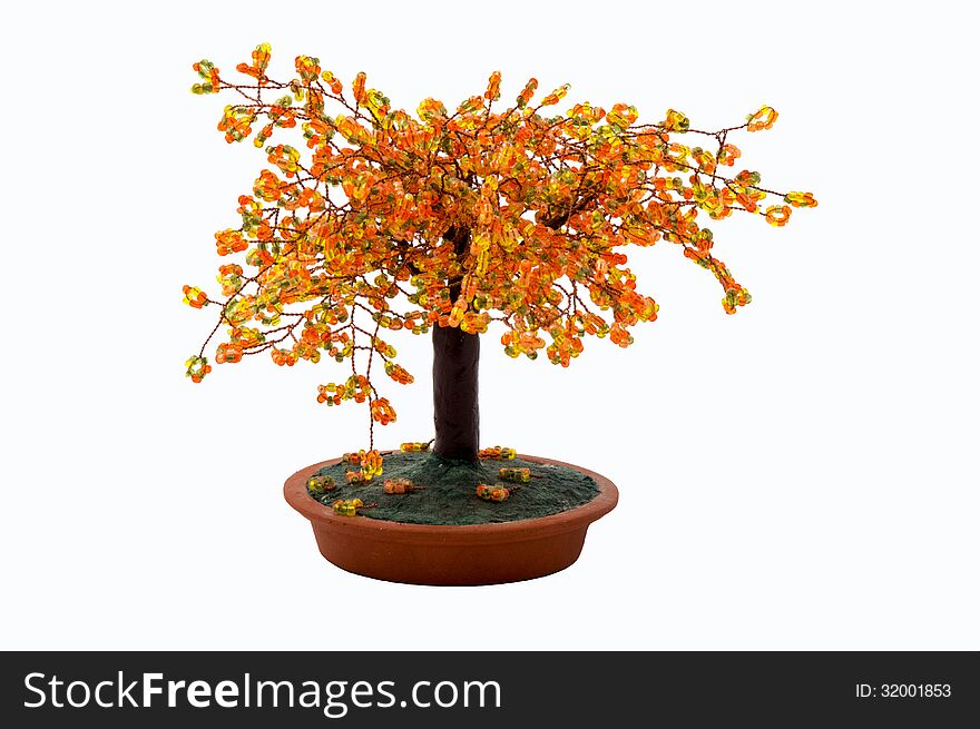 Orange Yellow and Green Handmade Tree made of beads. Orange Yellow and Green Handmade Tree made of beads