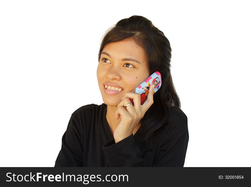 Young Beautiful Girl Talking With Mobile Phone