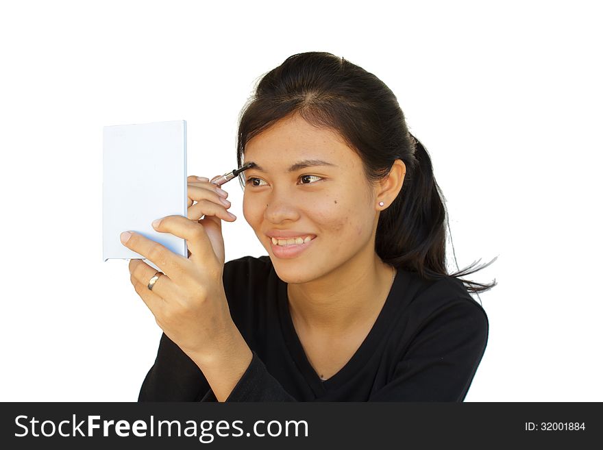 Young girl are makeup, portrait with white background