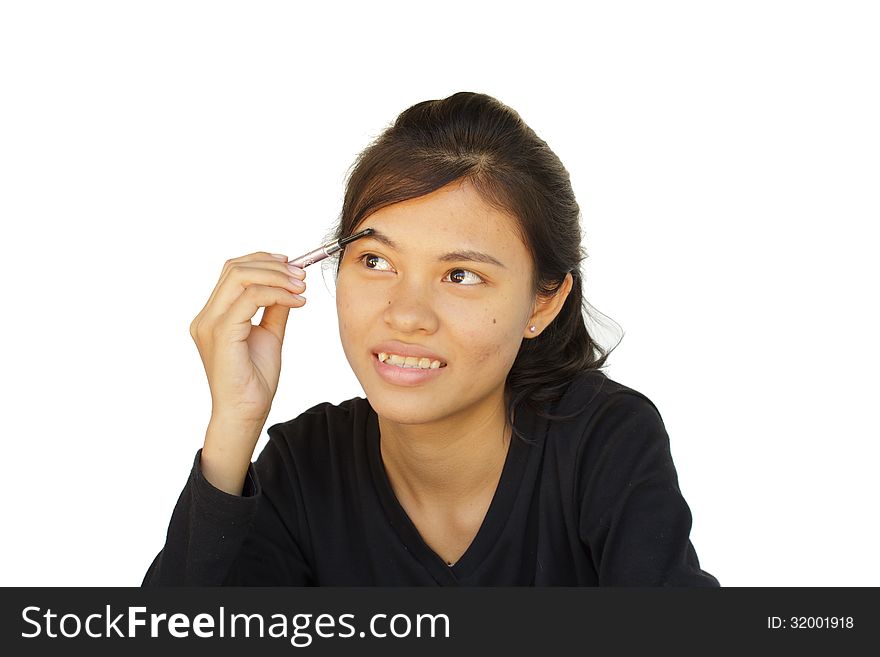 Young girl are makeup, portrait with white background